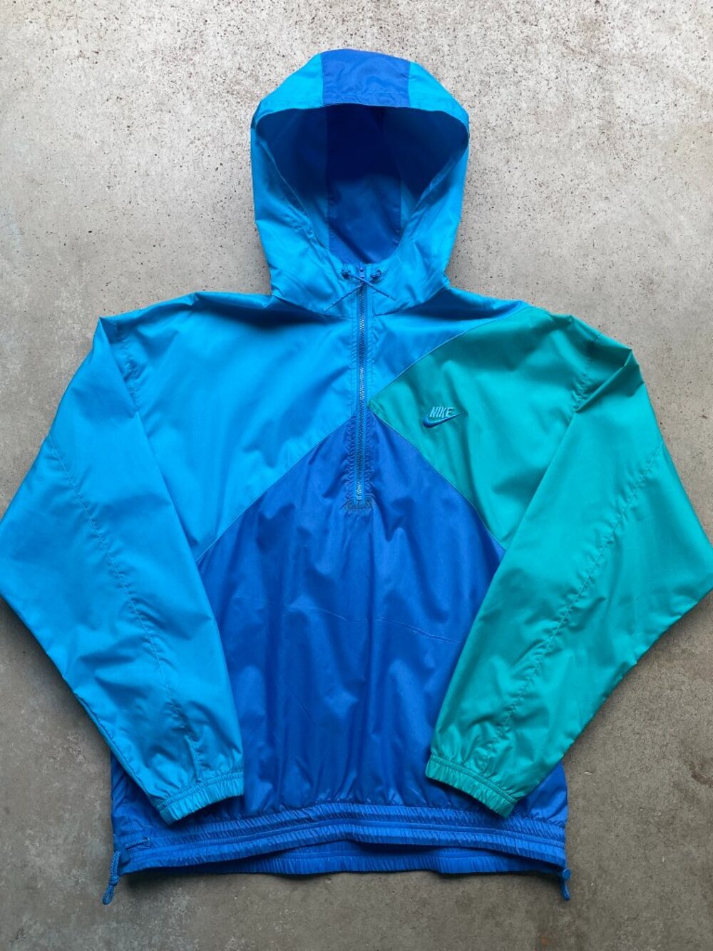 Vintage Nike Jacket Mens Large Blue White Neon Colorblock Windbreaker Hooded 90s